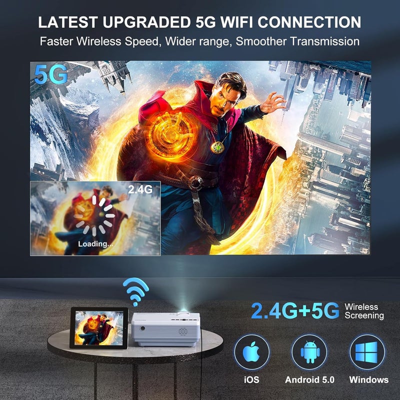 FUDONI Projector with WiFi and Bluetooth, Upgrade Projector Native 1080P 14000L 4K Supported, Portable Movie Outdoor Projector for Home Theater, Compatible w HDMI/USB/TV Stick/Laptop/iOS Android Phone - Image 2